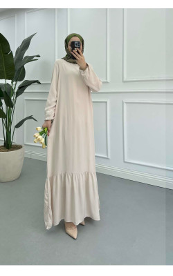 Sare Fashion Grandad Collar Viscose Dress Beige