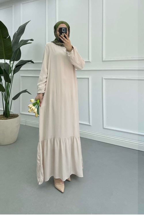Sare Fashion Grandad Collar Viscose Dress Beige