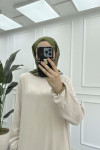 Sare Fashion Grandad Collar Viscose Dress Beige