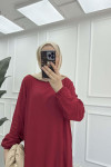 Sare Fashion Grandad Collar Viscose Dress Burgundy