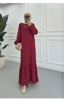 Sare Fashion Grandad Collar Viscose Dress Burgundy