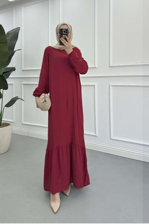 Sare Fashion Grandad Collar Viscose Dress Burgundy