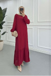 Sare Fashion Grandad Collar Viscose Dress Burgundy
