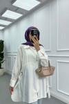 Sare Fashion Ring Detailed Zippered Jacket White