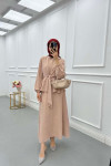 Sare Fashion Pearl Buttoned Tied Skirt Set Beige