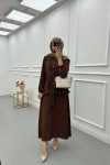 Sare Fashion Pearl Buttoned Tied Skirt Set Brown