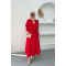 Pearl Buttoned Tied Skirt Set Red