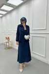 Sare Fashion Pearl Buttoned Tied Skirt Suit Navy Blue