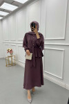 Sare Fashion Pearl Buttoned Tied Skirt Set Purple