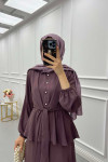 Sare Fashion Pearl Buttoned Tied Skirt Set Purple