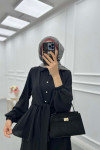 Sare Fashion Pearl Buttoned Tied Skirt Set Black