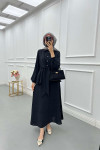 Sare Fashion Pearl Buttoned Tied Skirt Set Black