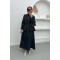Pearl Buttoned Tied Skirt Set Black