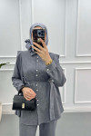 Pearl Buttoned Striped Viral Suit Anthracite