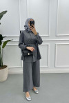 Pearl Buttoned Striped Viral Suit Anthracite