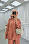 Sare Fashion Pearl Buttoned Shirt Set Dusty Rose
