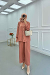 Sare Fashion Pearl Buttoned Shirt Set Dusty Rose