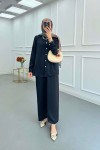 Sare Fashion Pearl Buttoned Shirt Set Black