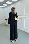 Sare Fashion Pearl Buttoned Shirt Set Black