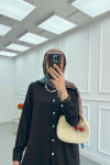 Sare Fashion Pearl Buttoned Shirt Set Black