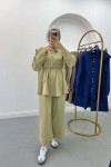 Pearl Buttoned Scuba Suit Soft Green