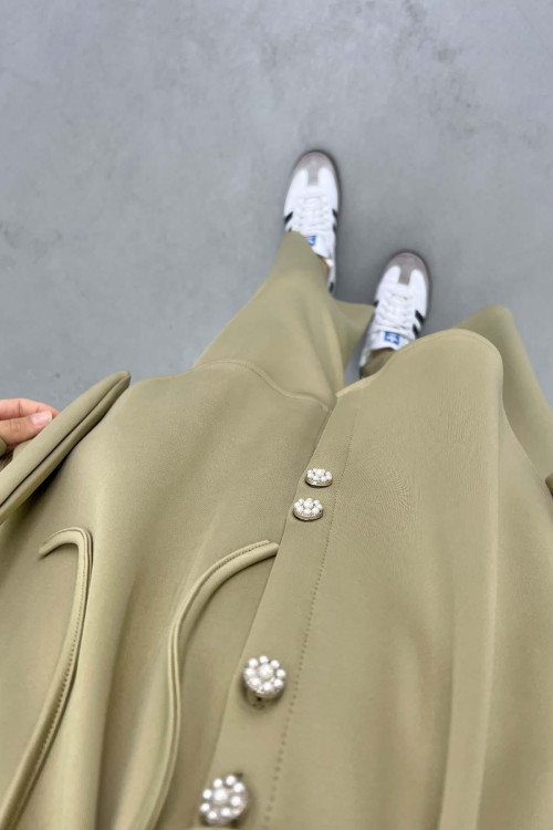 Pearl Buttoned Scuba Suit Soft Green