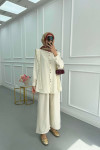 Sare Fashion Viral Suit Ecru with Pearl Buttons