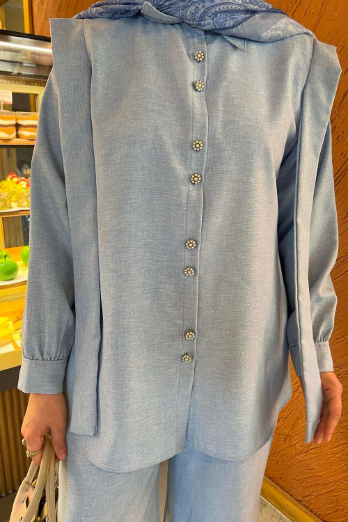 Sare Fashion Viral Suit Blue with Pearl Buttons