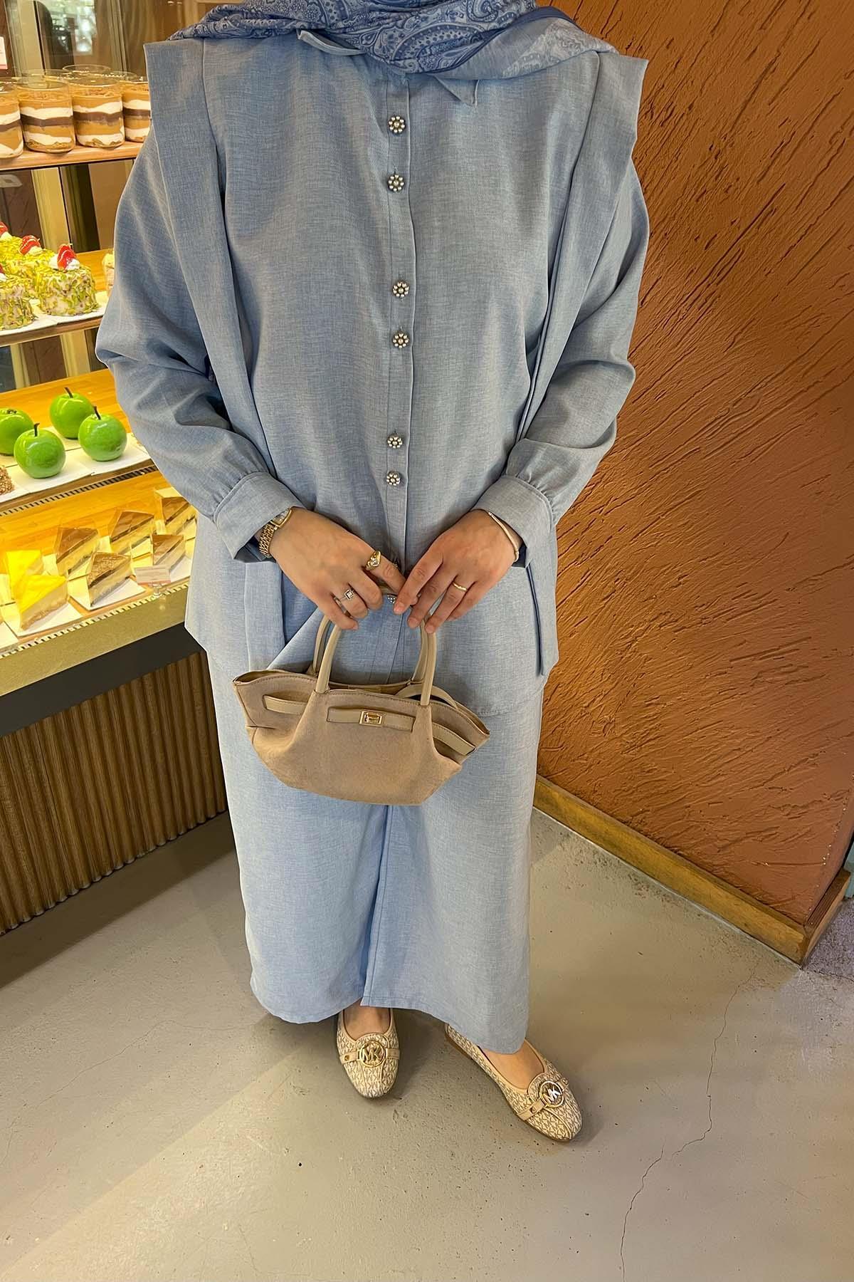 Sare Fashion Viral Suit Blue with Pearl Buttons