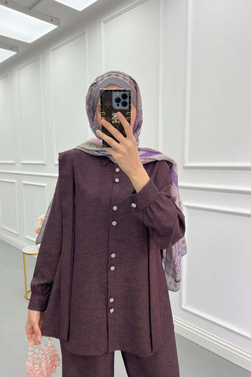 Sare Fashion Viral Suit with Pearl Buttons, Plum
