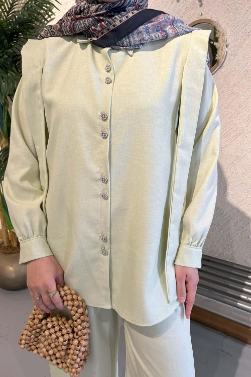 Sare Fashion Viral Suit with Pearl Buttons Nile Green