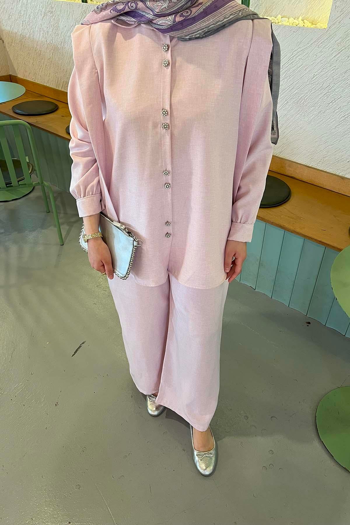 Sare Fashion Viral Suit Pink with Pearl Buttons
