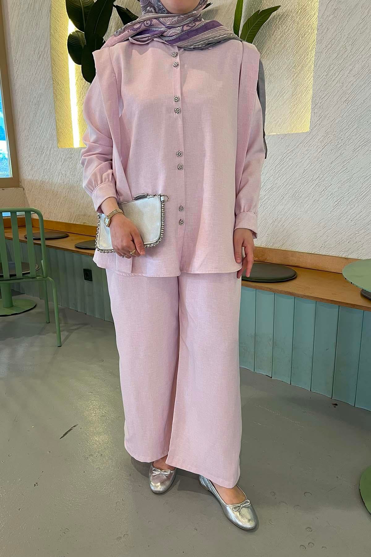 Sare Fashion Viral Suit Pink with Pearl Buttons