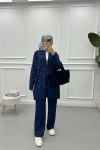 Pearl Zippered Suit Navy Blue