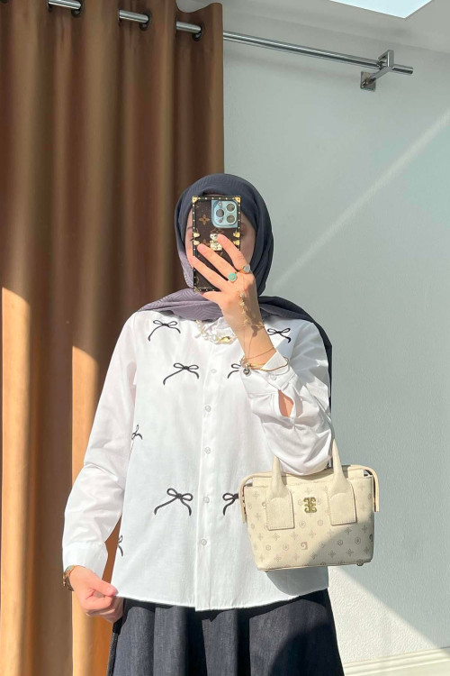 Sare Fashion Embroidered White Shirt White