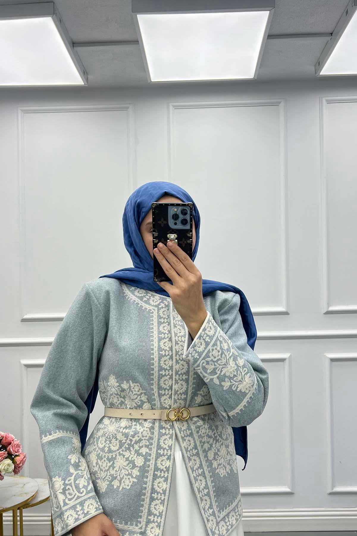 Sare Fashion Embroidered Cashmere Jacket Baby Blue