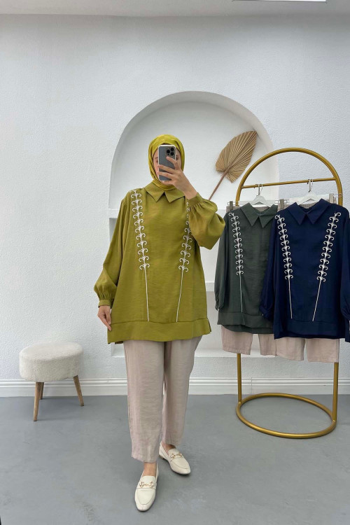 Embroidered Tunic Set Oil Green