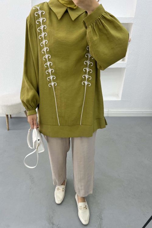 Embroidered Tunic Set Oil Green