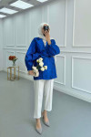Sare Fashion Jacquard Balloon Sleeve Jacket Navy Blue