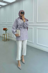 Sare Fashion Jacquard Balloon Sleeve Jacket Lilac