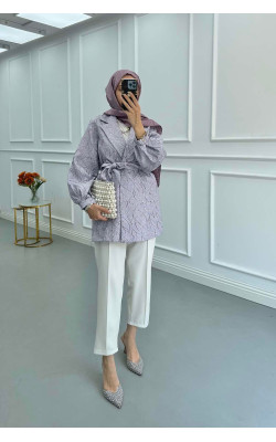 Sare Fashion Jacquard Balloon Sleeve Jacket Lilac