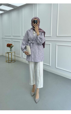Sare Fashion Jacquard Balloon Sleeve Jacket Lilac