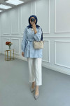 Sare Fashion Jacquard Balloon Sleeve Jacket Blue