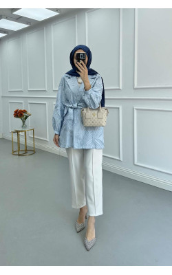 Sare Fashion Jacquard Balloon Sleeve Jacket Blue