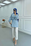 Sare Fashion Jacquard Balloon Sleeve Jacket Blue