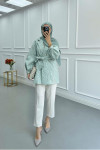 Sare Fashion Jacquard Balloon Sleeve Jacket Green