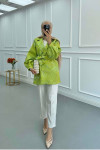Sare Fashion Jacquard Balloon Sleeve Jacket Green