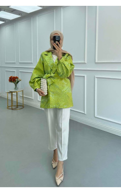 Sare Fashion Jacquard Balloon Sleeve Jacket Green