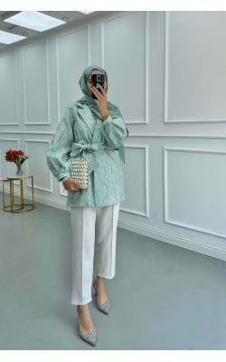 Sare Fashion Jacquard Balloon Sleeve Jacket Green