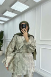 Sare Fashion Jacquard Balloon Sleeve Trouser Suit Silver